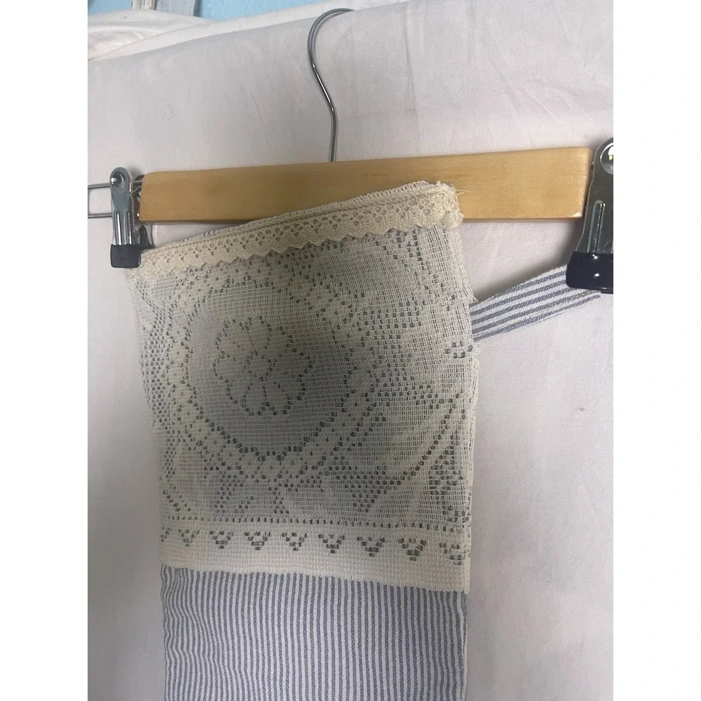 Handmade linen blend blue striped lace VTG style cuff Christmas stocking